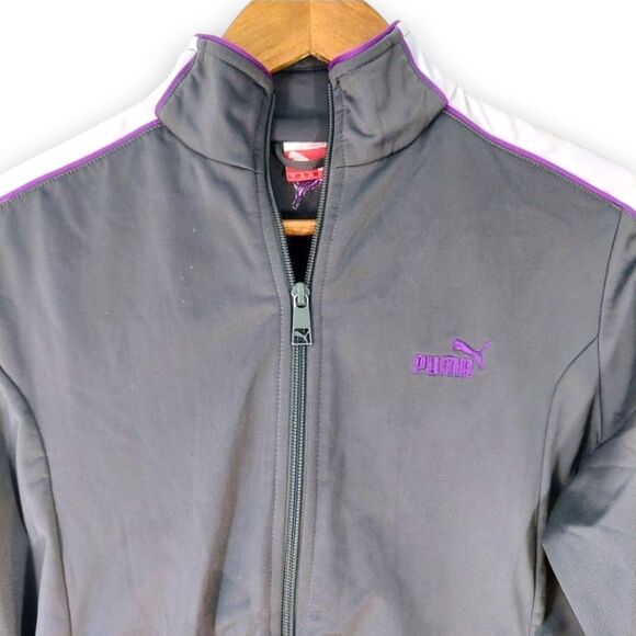 VTG 90s Y2K Puma Track Jacket Windbreaker Full Zip Gray White Purple 62200 Sz M - Picture 9 of 13